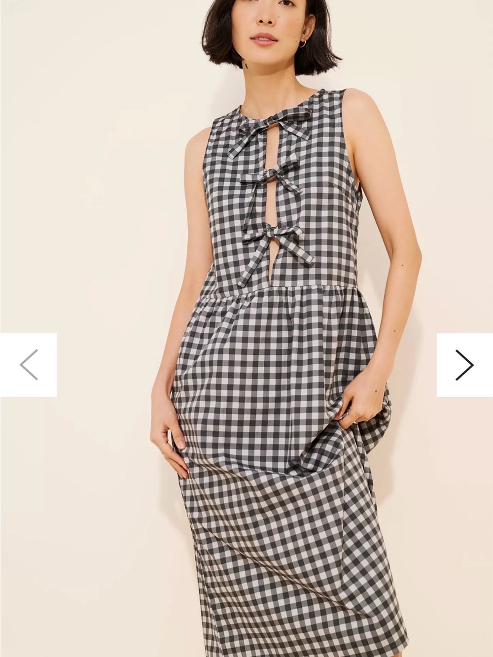 Motel Gingham Tie-Front Sleeveless Midi Dress